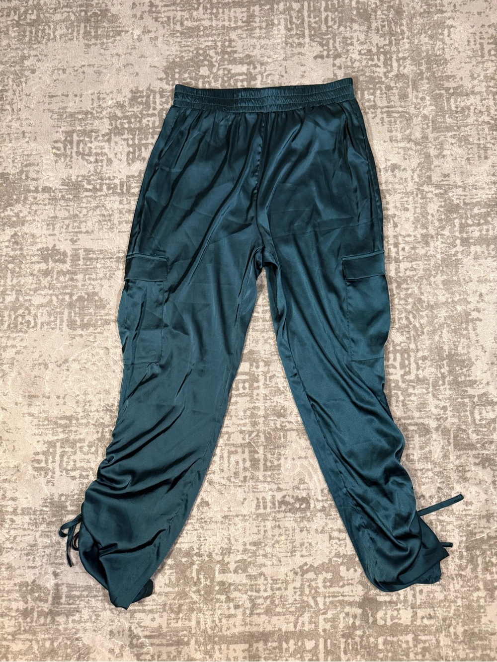 Pretty Garden Satin Jogger Cargo Pockets Pants Teal Women's Medium - Picture 2 of 7